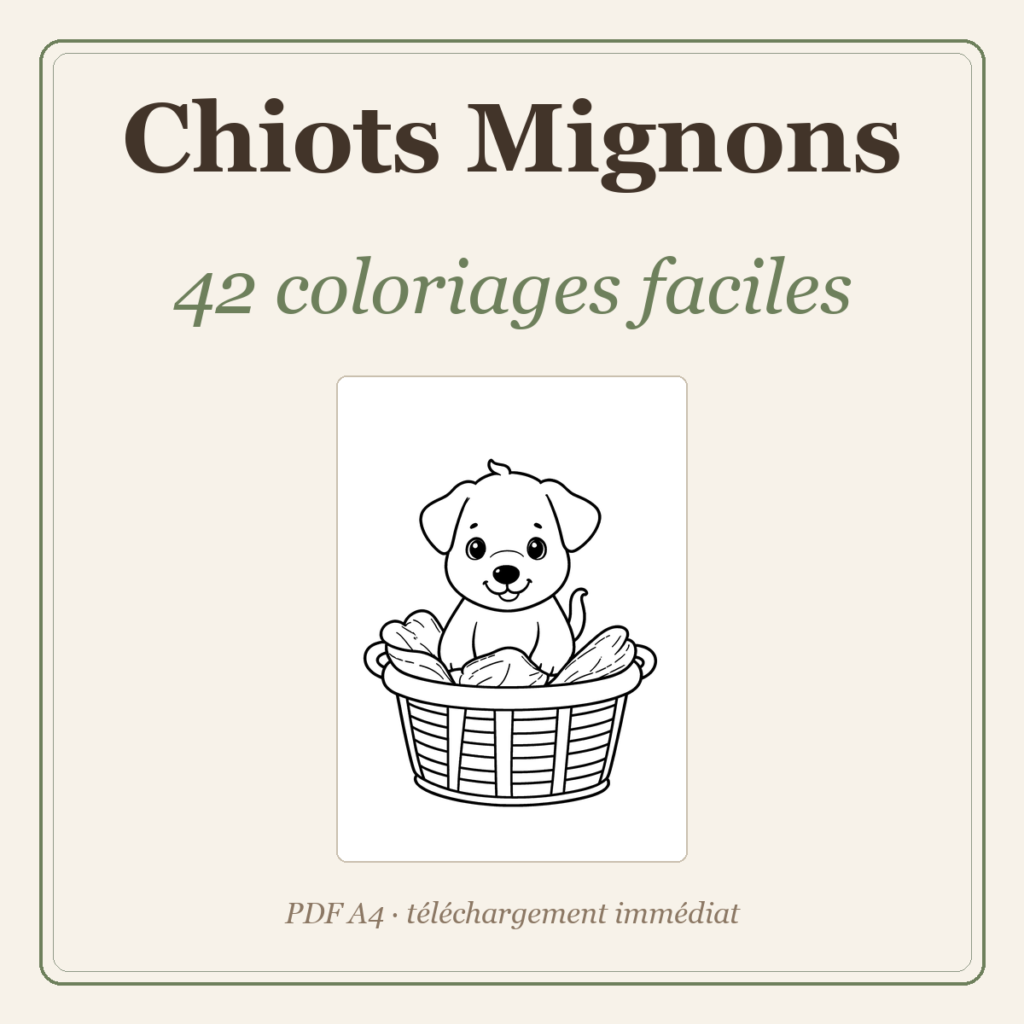 42 coloriages faciles de chiots mignons