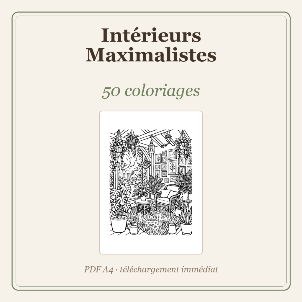 Pack 50 coloriages — Intérieurs Maximalistes